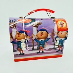 Rudolph Red Nosed Reindeer Tin Lunch Box 50th Anniversary Tin Box Co VTG Style